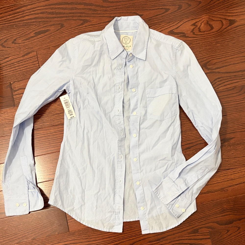 Talula Light Blue Bedford Blouse Mini Check Shirt NWT